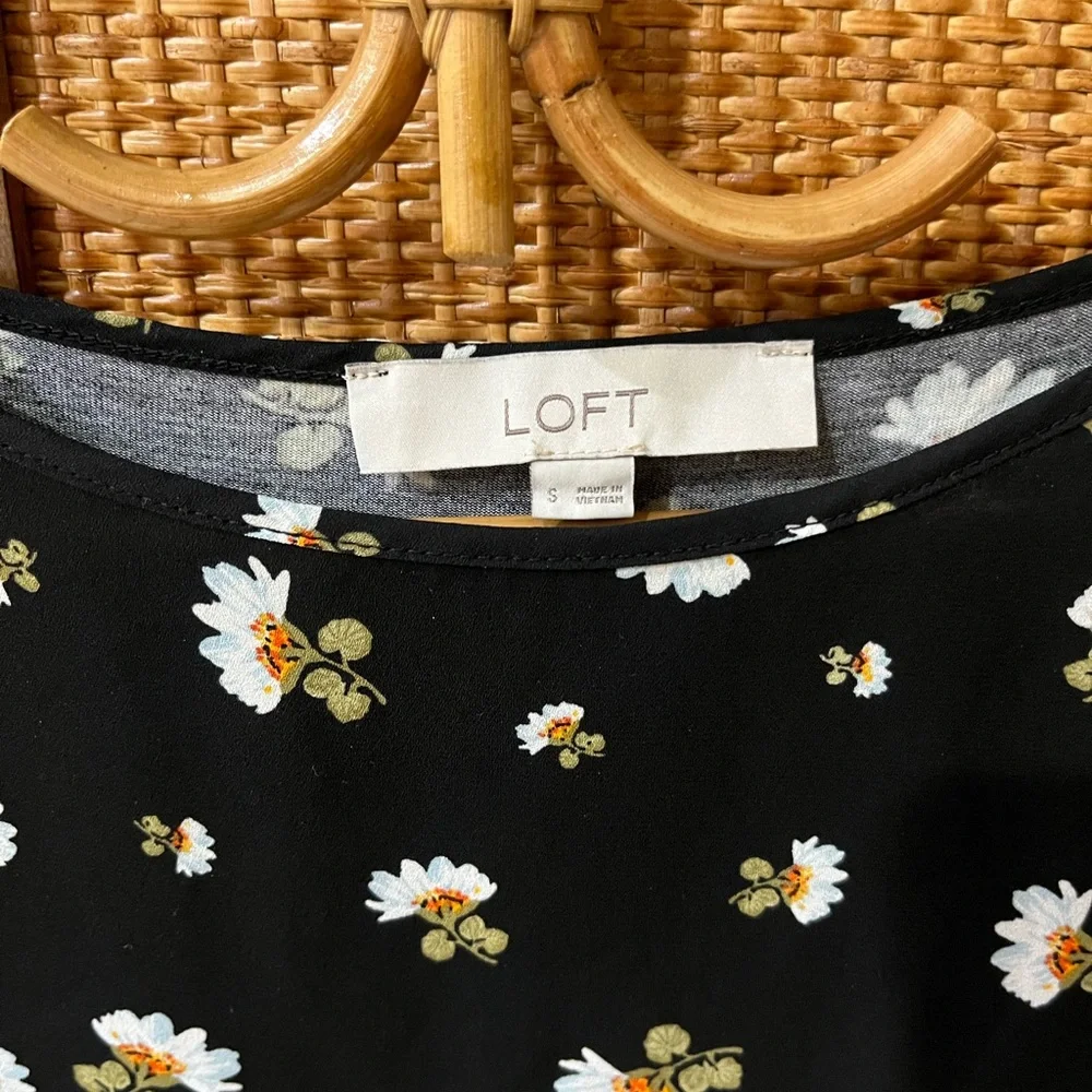 LOFT Black Daisy Print Blouse with White & Yellow Flowers - Picture 2 of 5